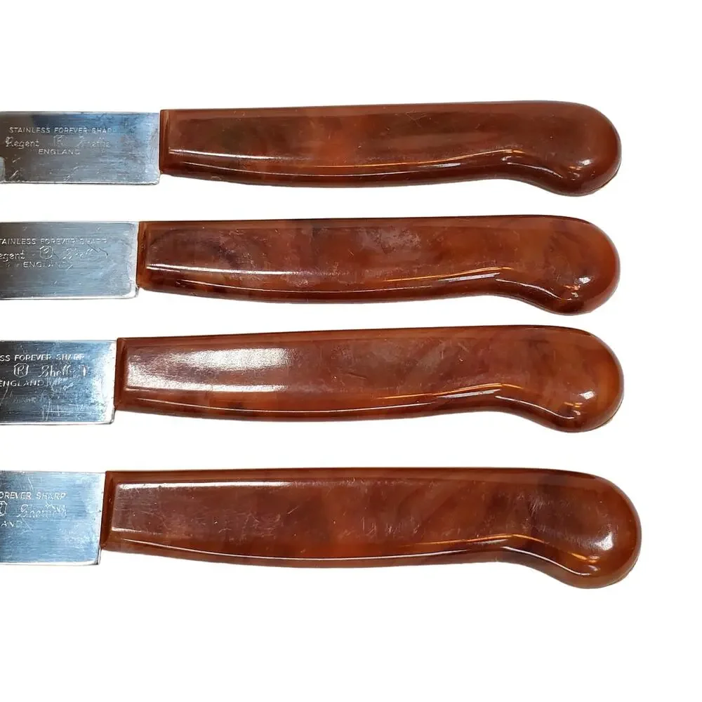 Vtg Regent Sheffield English Stainless 4 Piece Steak Knife Set in Storage Tray